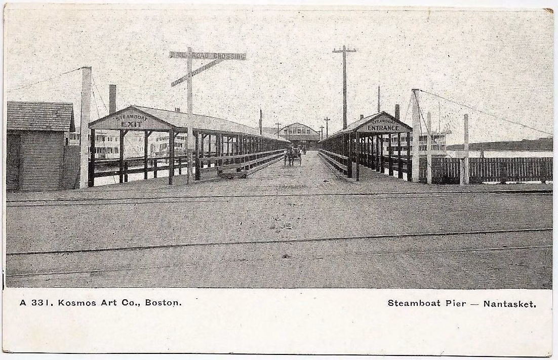 Early 1900s postcard of the old steamboat pier at Nantasket Beach